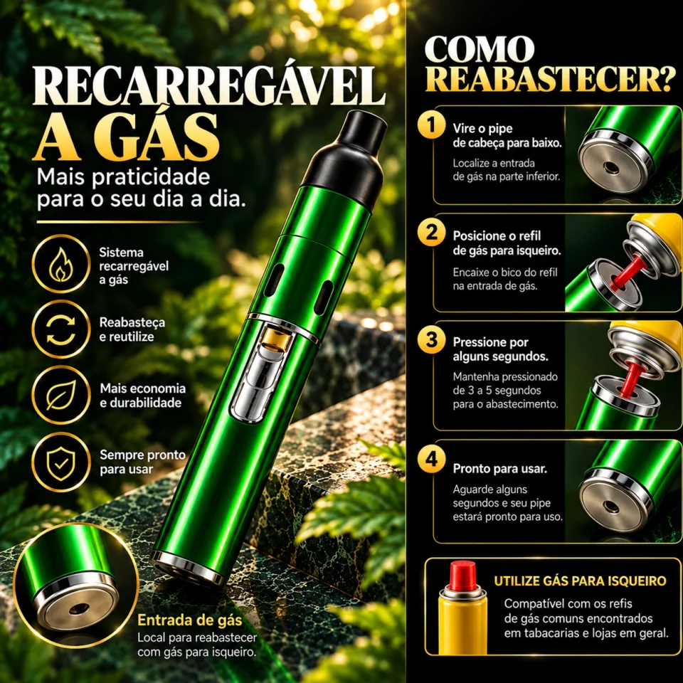 Passo a passo para recarregar o AirFlow Pipe com gás para isqueiro